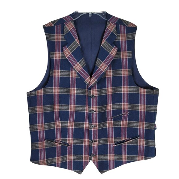 Allen Edmonds Large Plaid Navy Wool Vest Size 42L - Picture 1 of 11